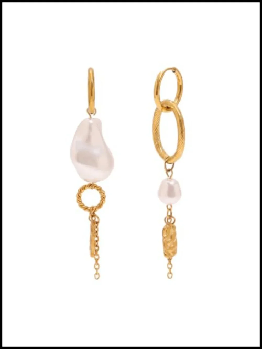 Baroque Pearl Dangle Huggie Hoop Earrings Stainless Steel Asymmetric Cartilage